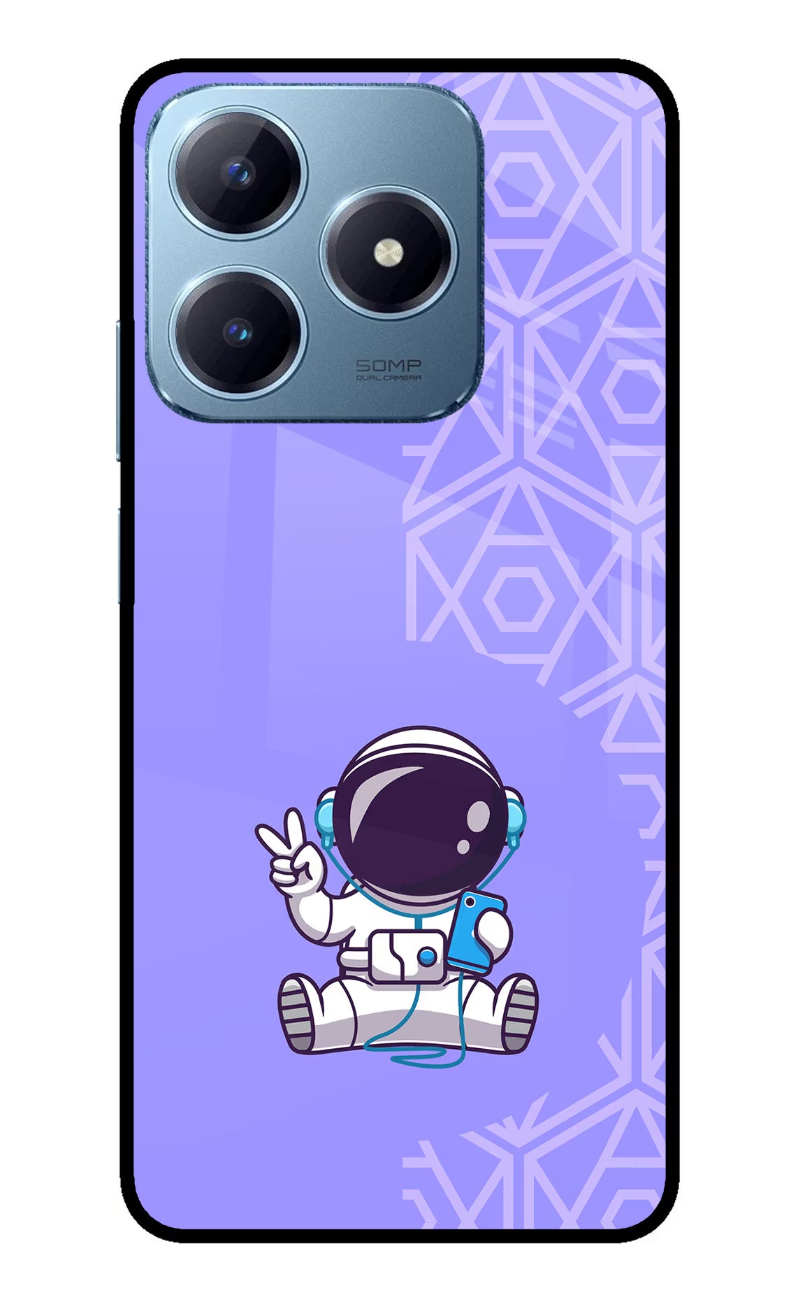 Cute Astronaut Chilling Realme Narzo N63 Glass Case Back Cover by Casekaro