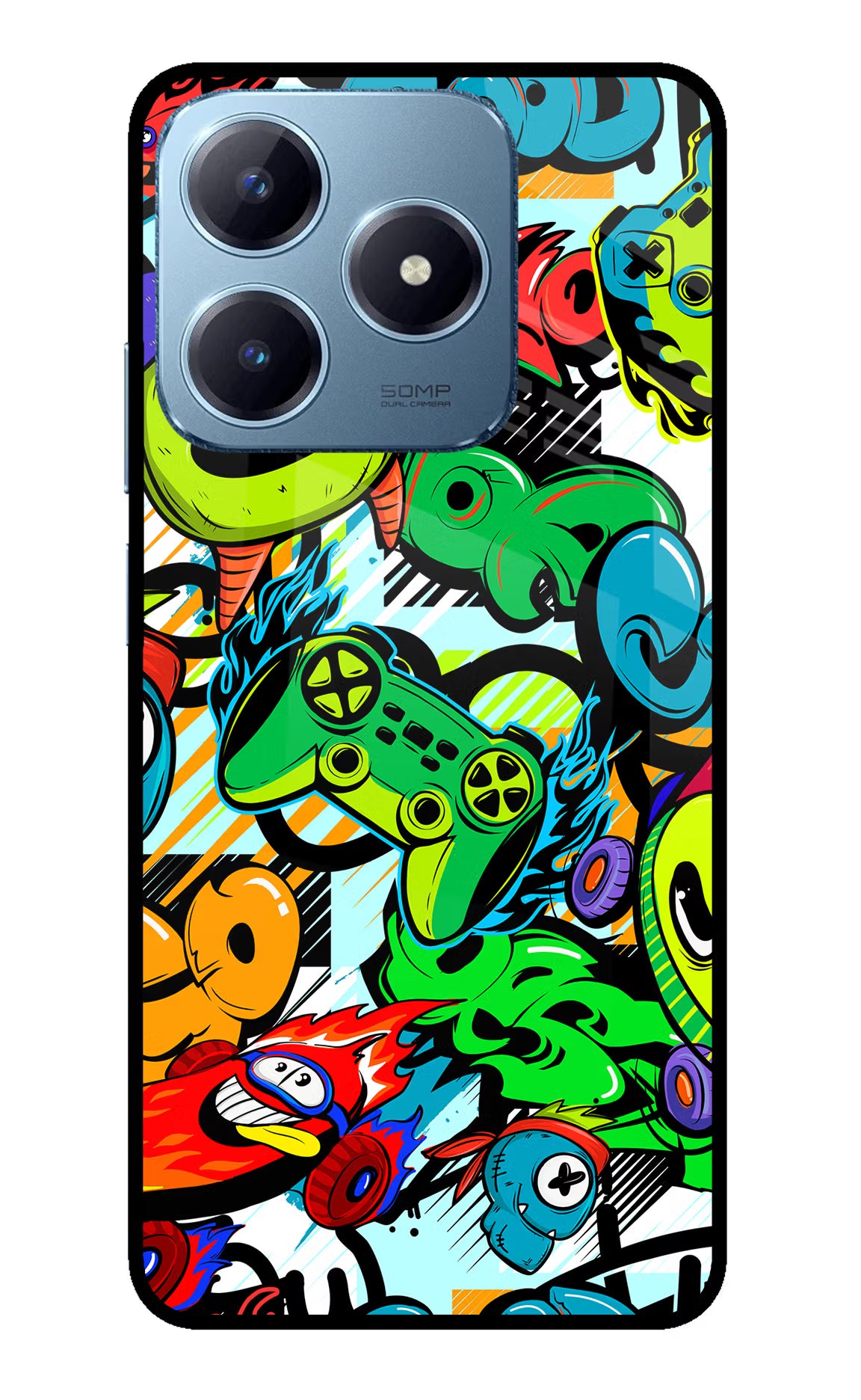 Game Doodle Realme Narzo N63 Glass Case Back Cover by Casekaro