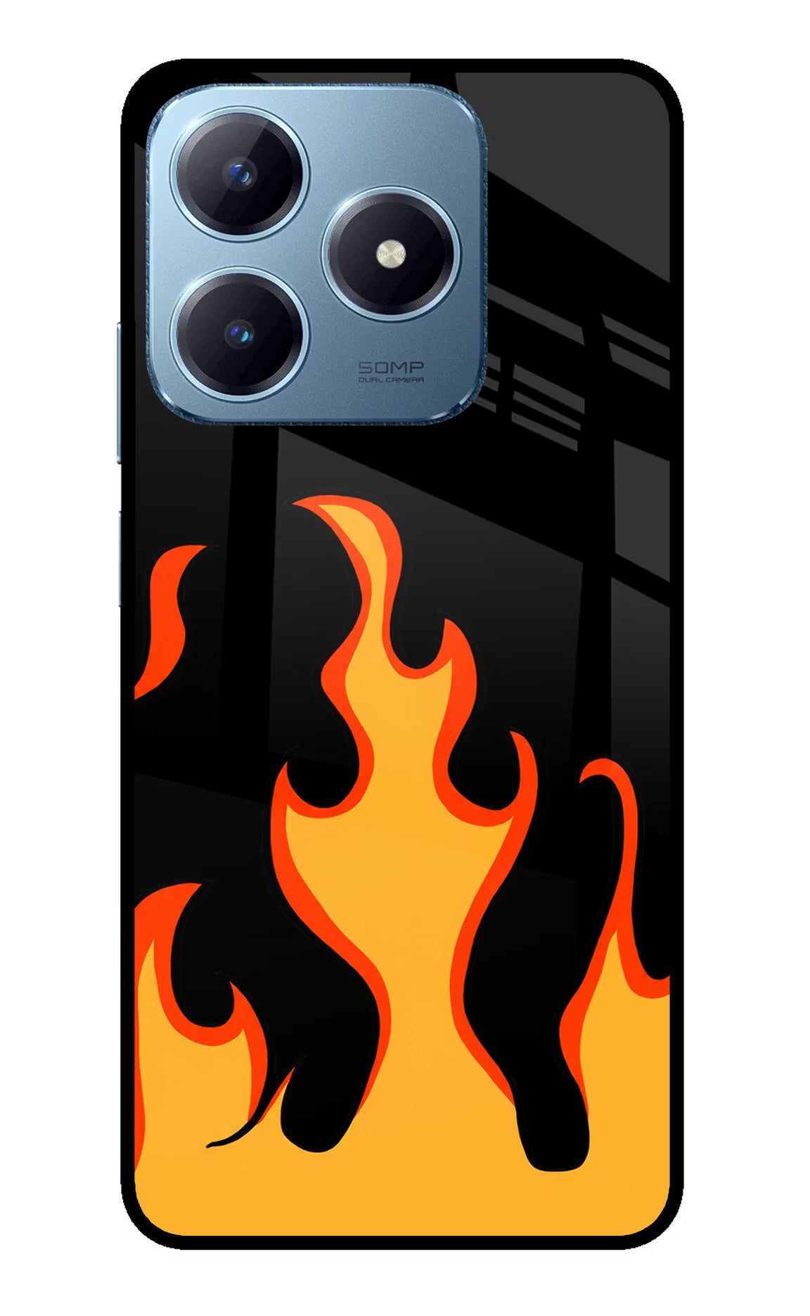 Fired Up – Black Realme Narzo N63 Glass Case Back Cover by Casekaro