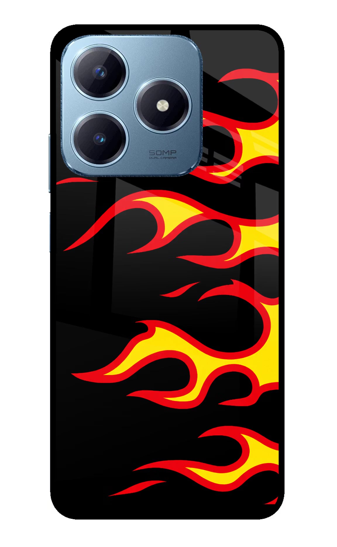 Side Sweep Flames Realme Narzo N63 Glass Case Back Cover by Casekaro