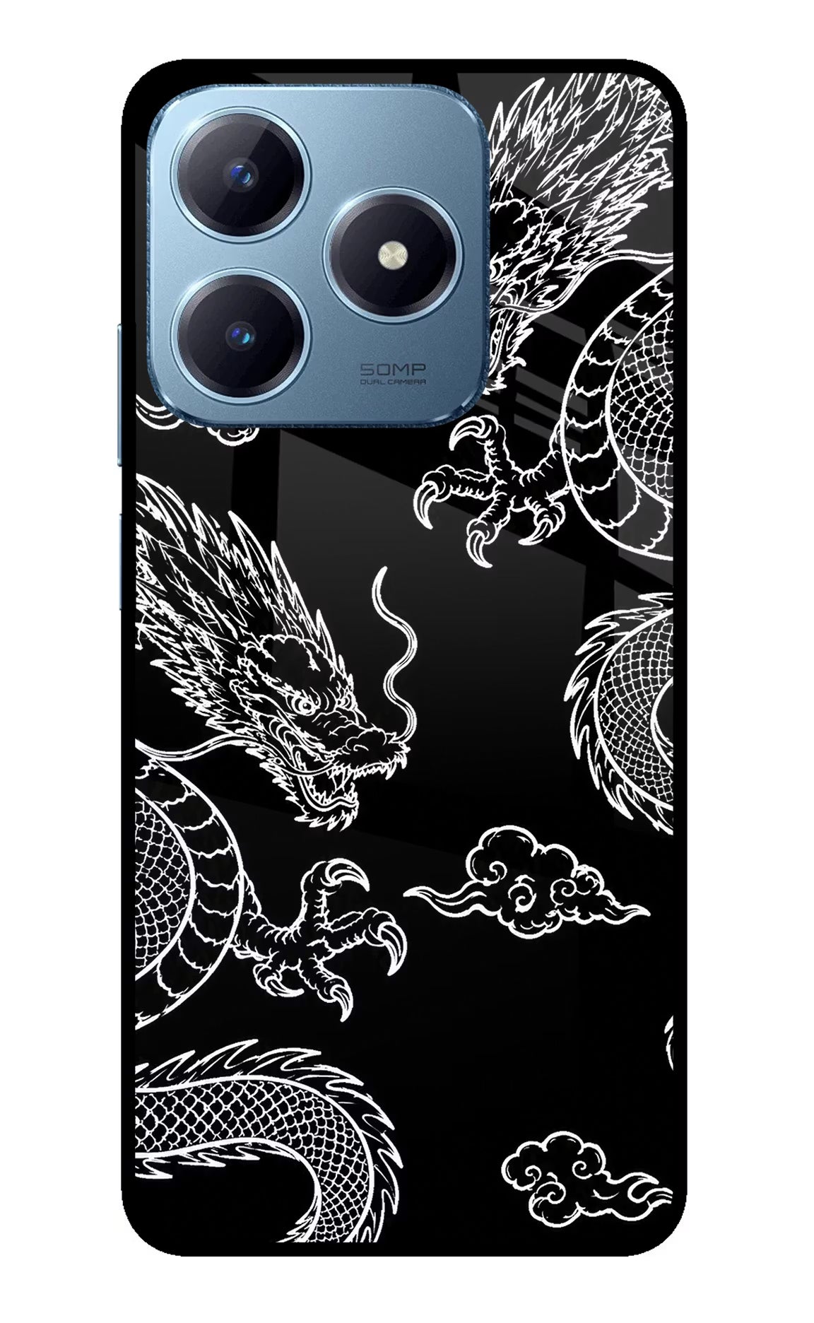 Twin Dragons Realme Narzo N63 Glass Case Back Cover by Casekaro