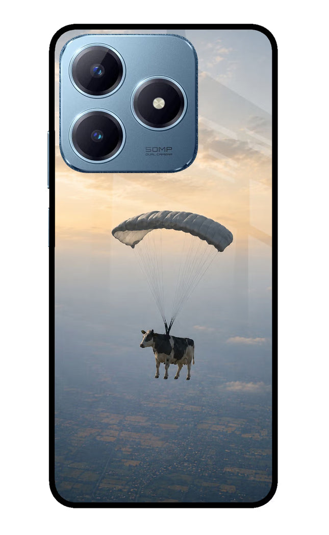 Skydiving Cow Realme Narzo N63 Glass Case