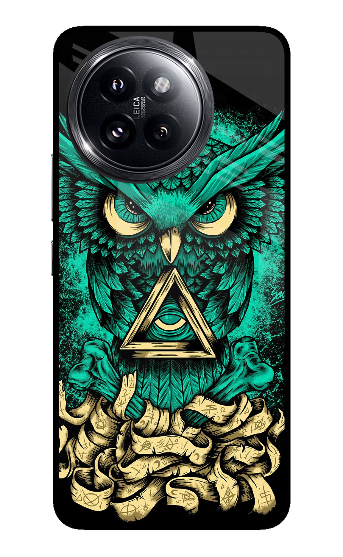 Green Owl Xiaomi 14 Civi Glass Case Back Cover by Casekaro