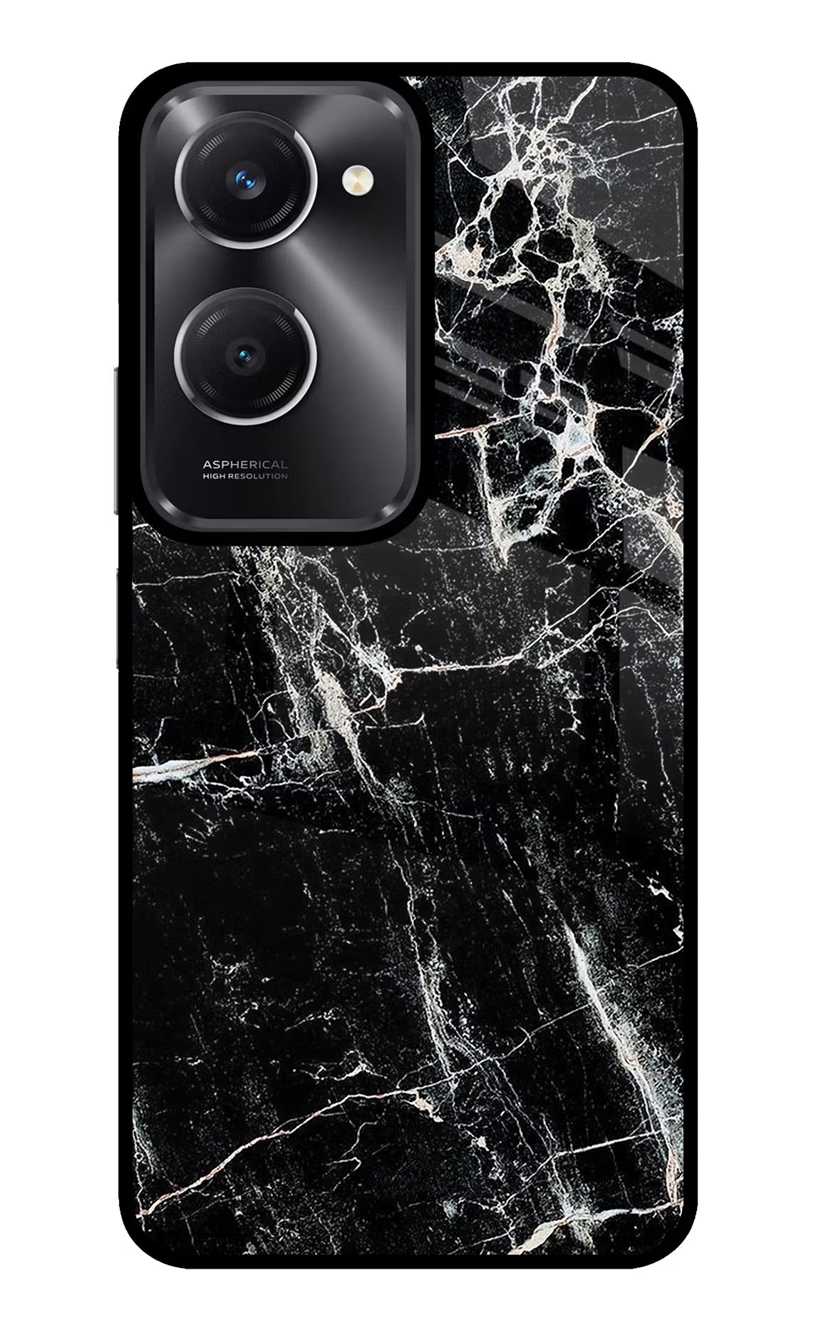Black Marble Texture Vivo T3 Lite 5G Glass Case Back Cover by Casekaro