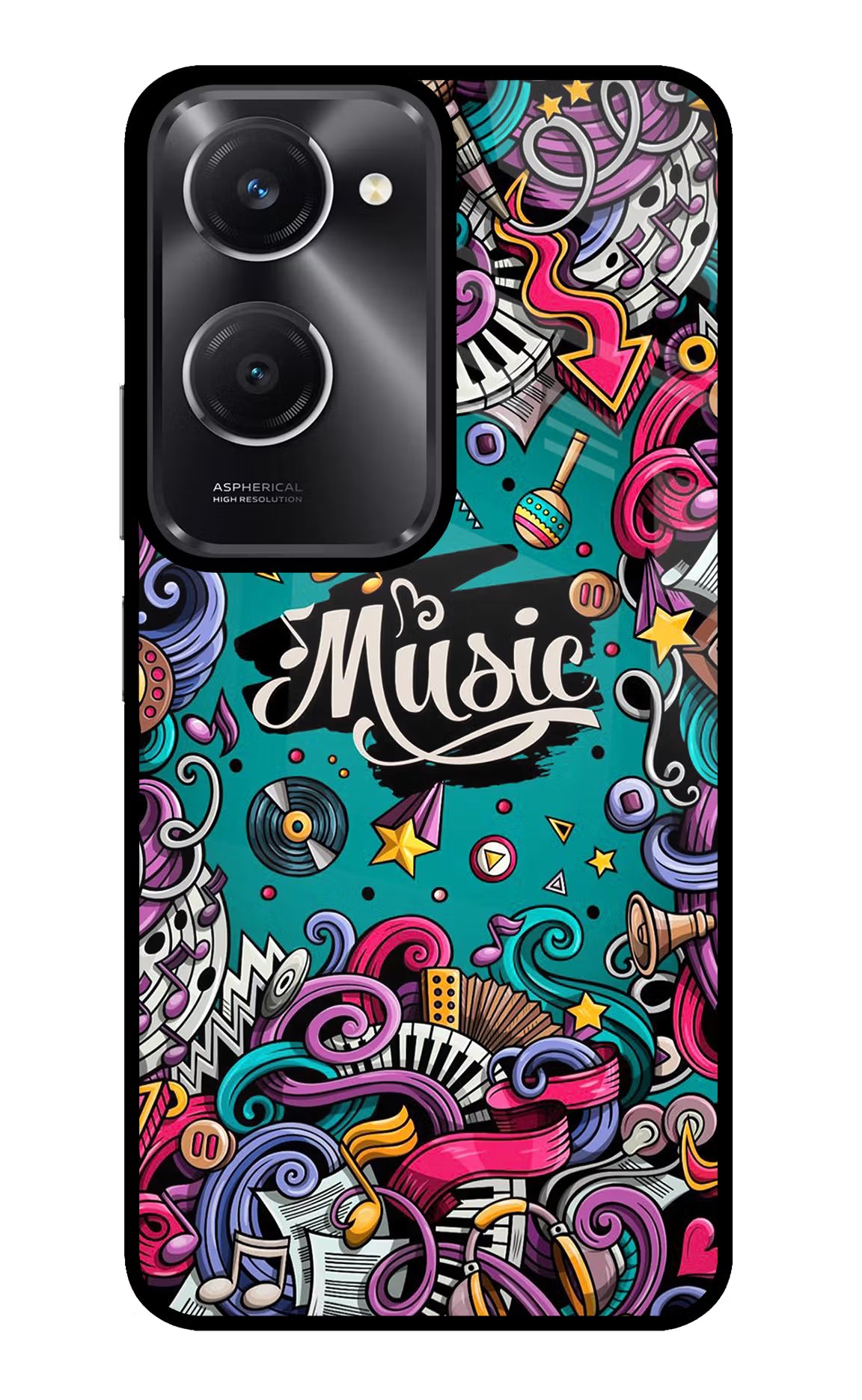 Music Graffiti Vivo T3 Lite 5G Glass Case Back Cover by Casekaro