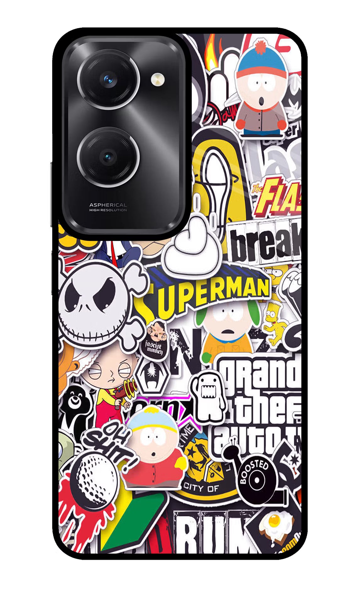 Sticker Bomb Vivo T3 Lite 5G Glass Case Back Cover by Casekaro