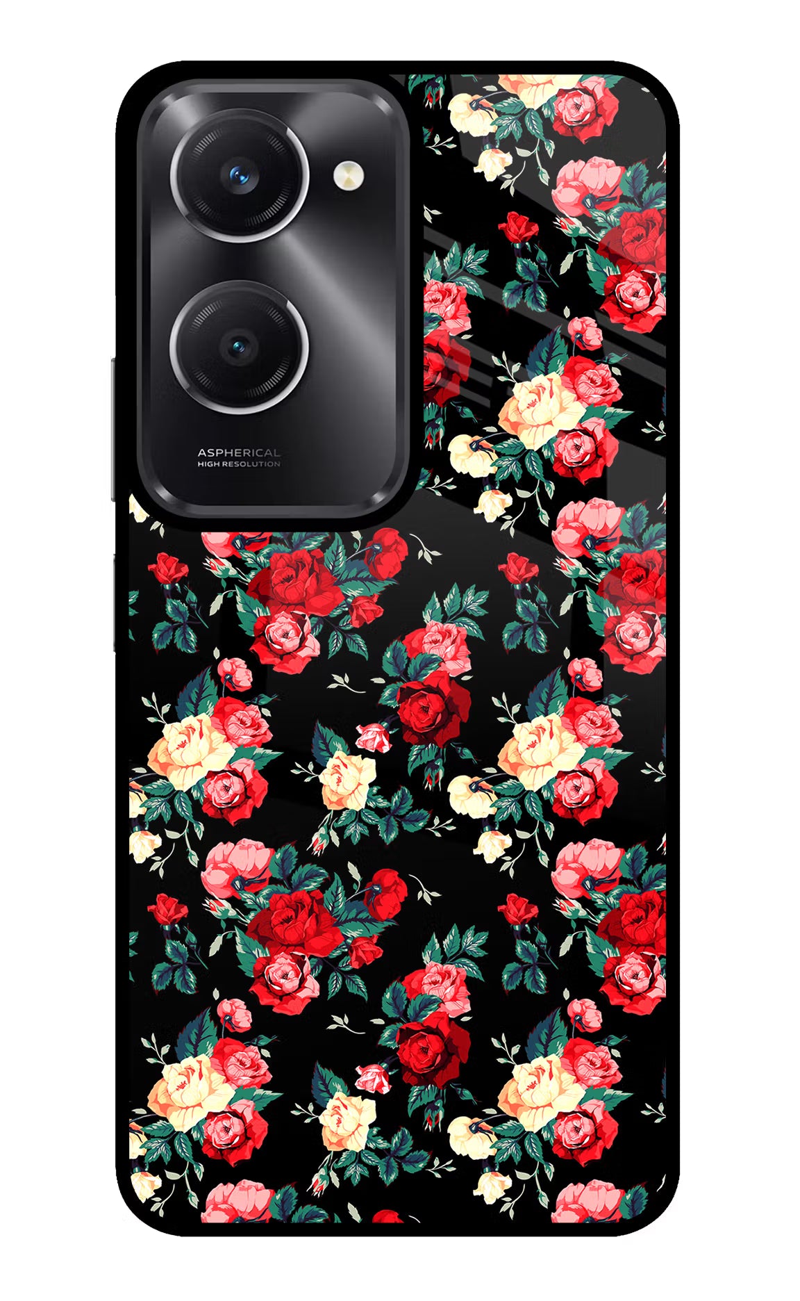 Rose Pattern Vivo T3 Lite 5G Glass Case Back Cover by Casekaro