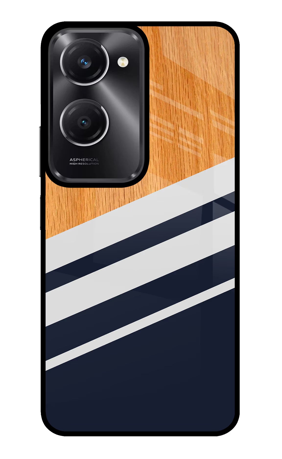 Blue and white wooden Vivo T3 Lite 5G Glass Case Back Cover by Casekaro