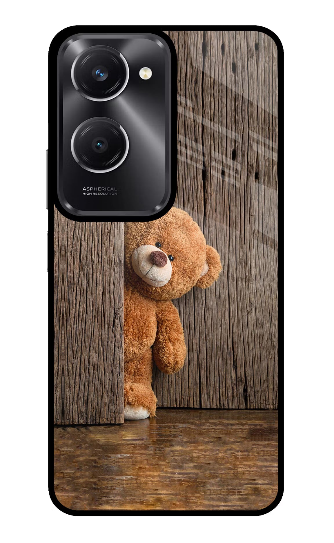 Teddy Wooden Vivo T3 Lite 5G Glass Case Back Cover by Casekaro