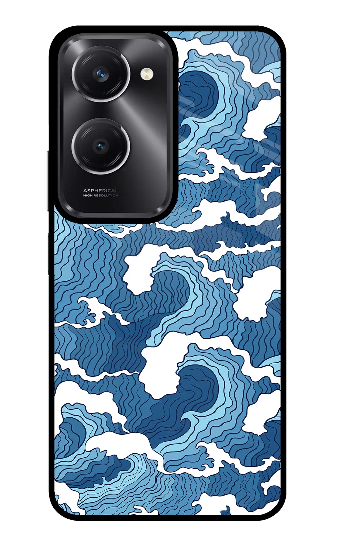 Blue Waves Vivo T3 Lite 5G Glass Case Back Cover by Casekaro