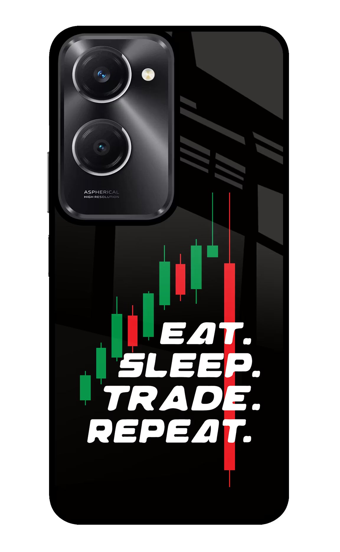 Eat Sleep Trade Repeat Vivo T3 Lite 5G Glass Case Back Cover by Casekaro