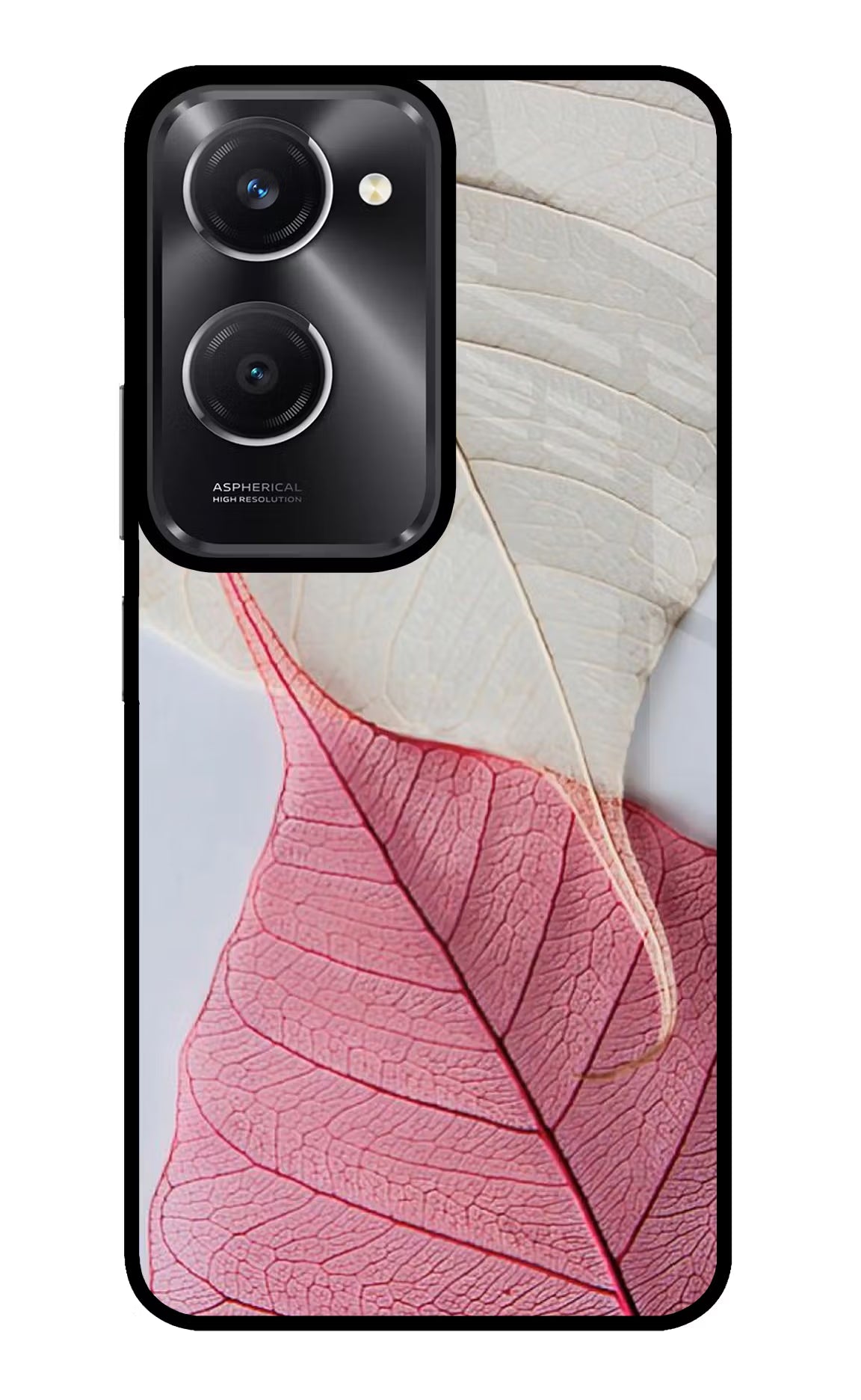 White Pink Leaf Vivo T3 Lite 5G Glass Case Back Cover by Casekaro