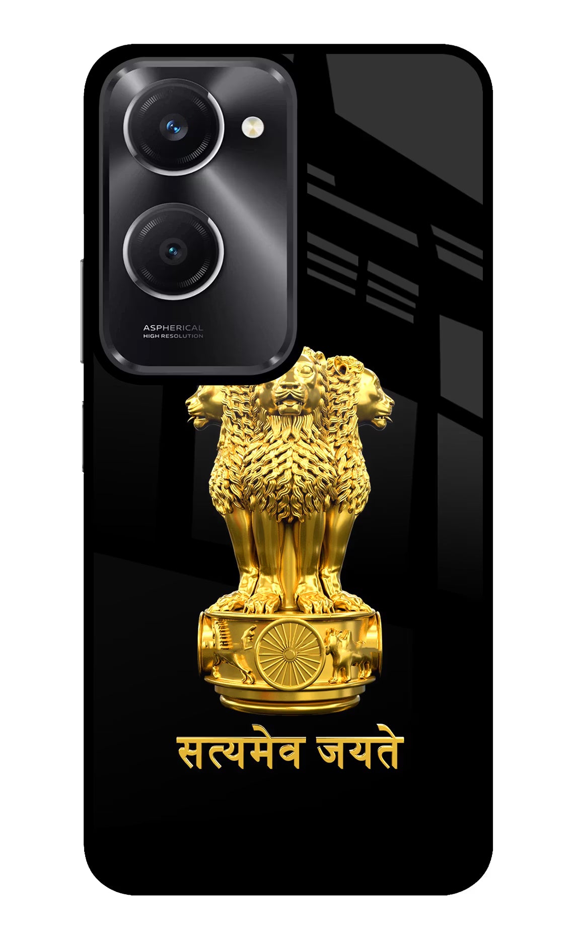 Satyamev Jayate Golden Vivo T3 Lite 5G Glass Case Back Cover by Casekaro