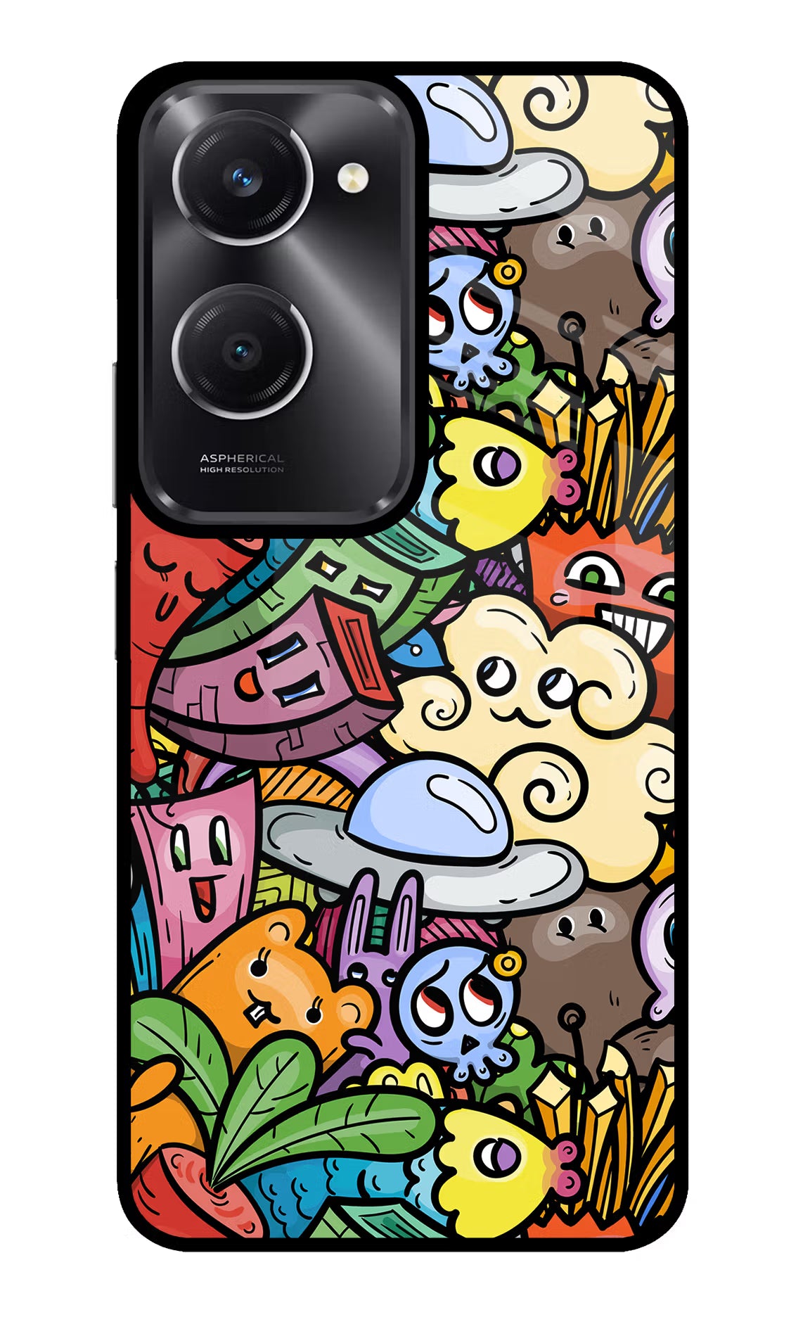 Veggie Doodle Vivo T3 Lite 5G Glass Case Back Cover by Casekaro