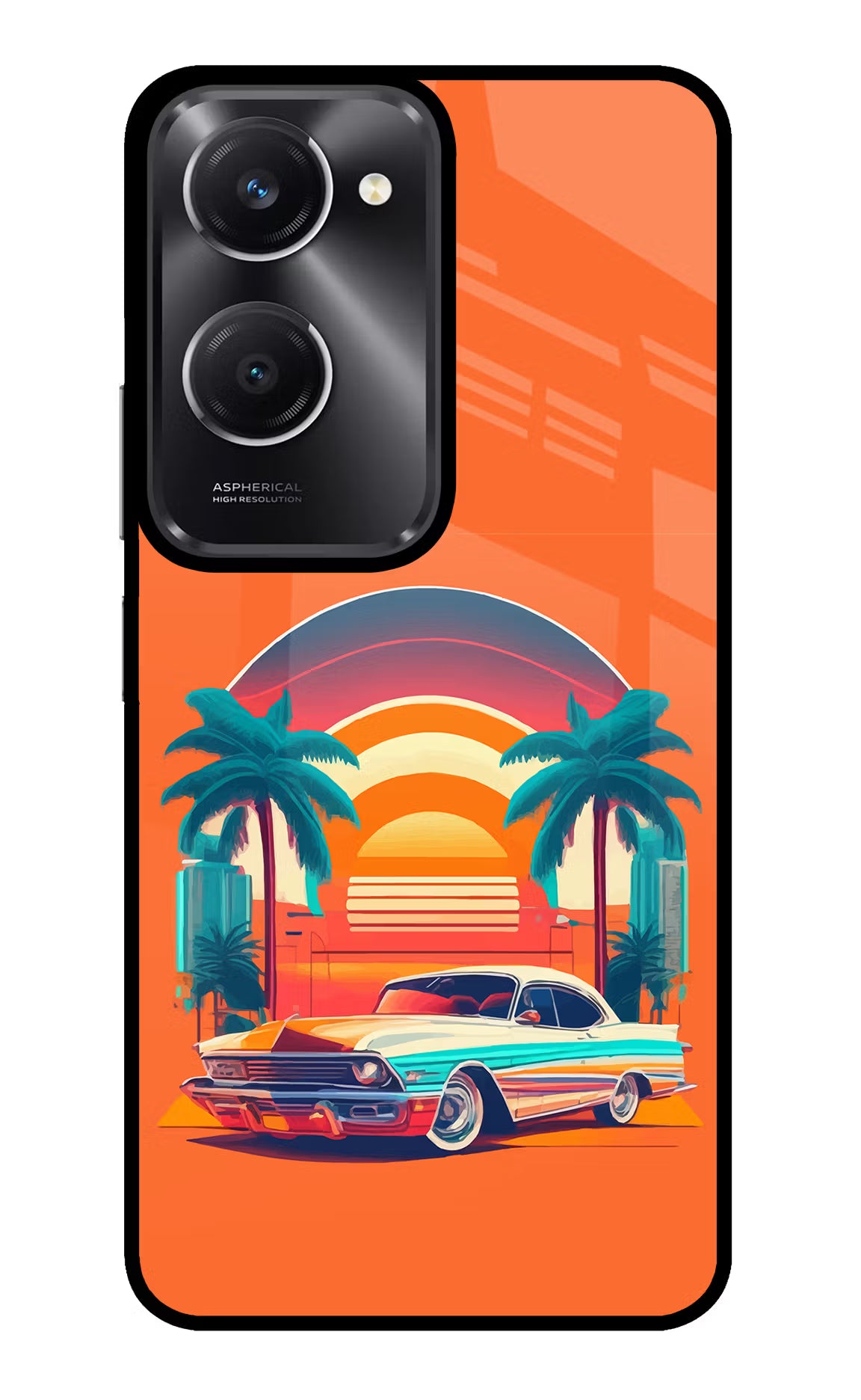 Palm Drive 80s Vivo T3 Lite 5G Glass Case Back Cover by Casekaro