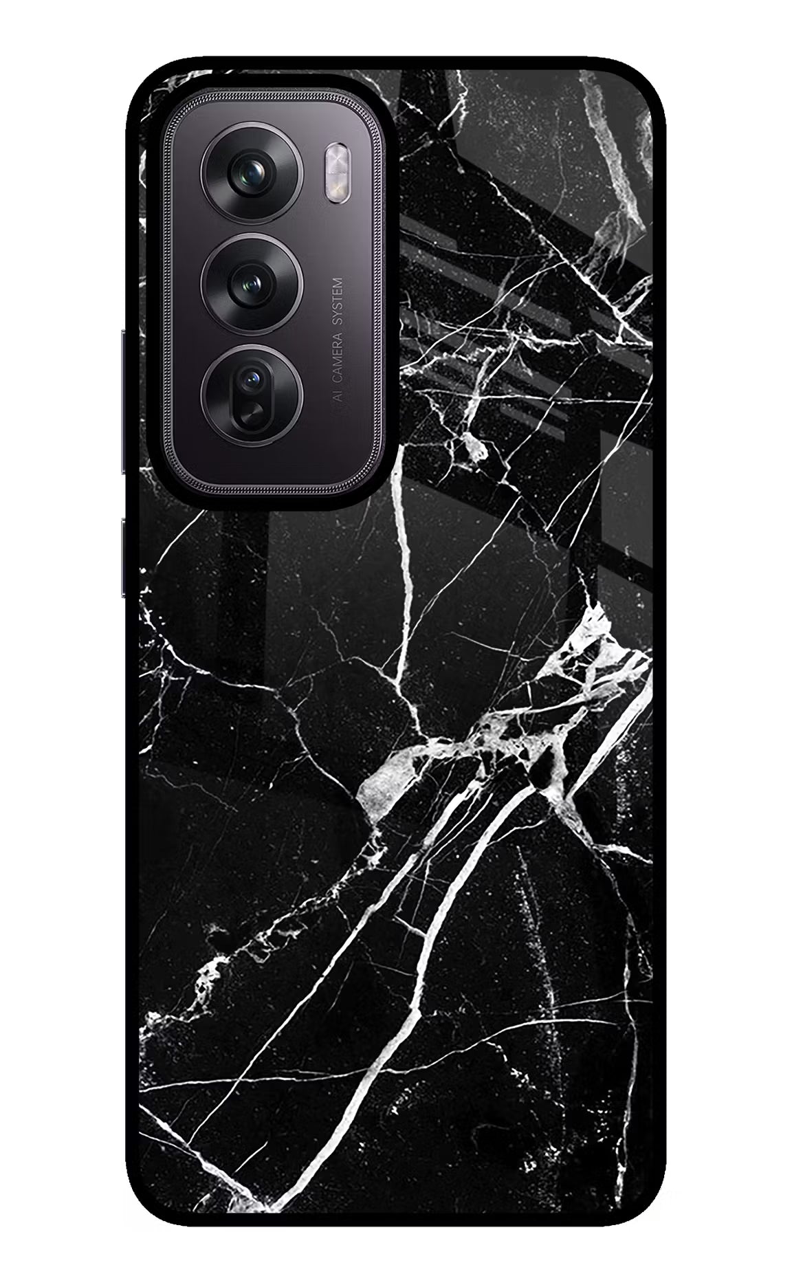 Black Marble Pattern Oppo Reno12 Pro 5G Glass Case Back Cover by Casekaro