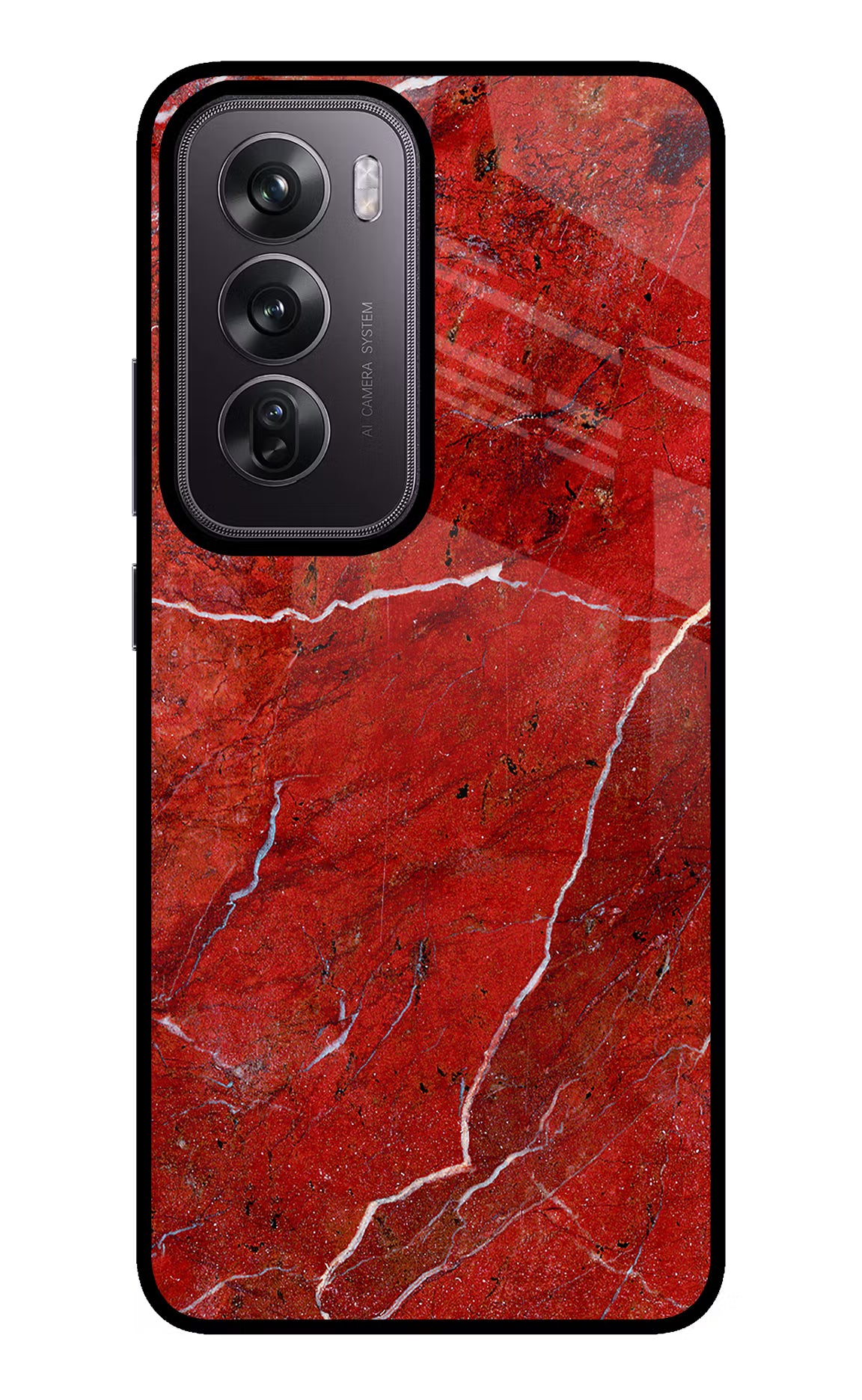 Red Marble Design Oppo Reno12 Pro 5G Glass Case Back Cover by Casekaro