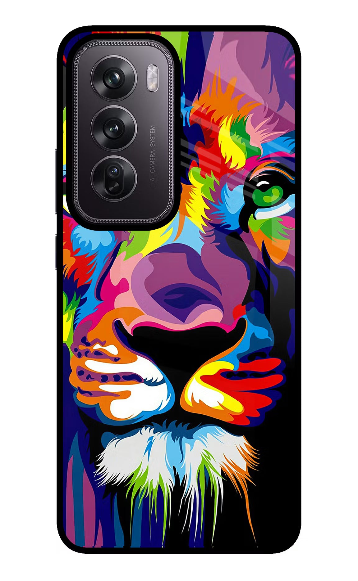 Lion Oppo Reno12 Pro 5G Glass Case Back Cover by Casekaro