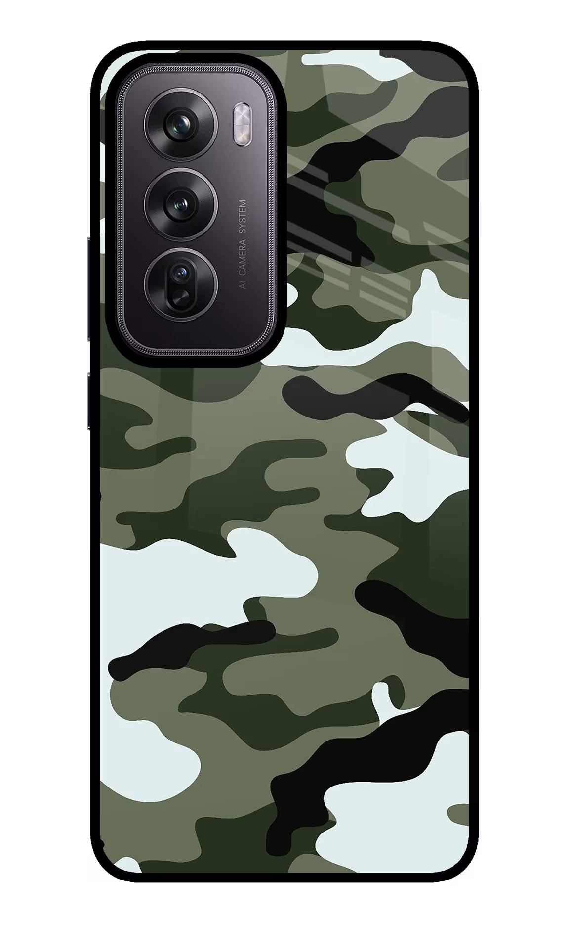 Camouflage Oppo Reno12 Pro 5G Glass Case Back Cover by Casekaro