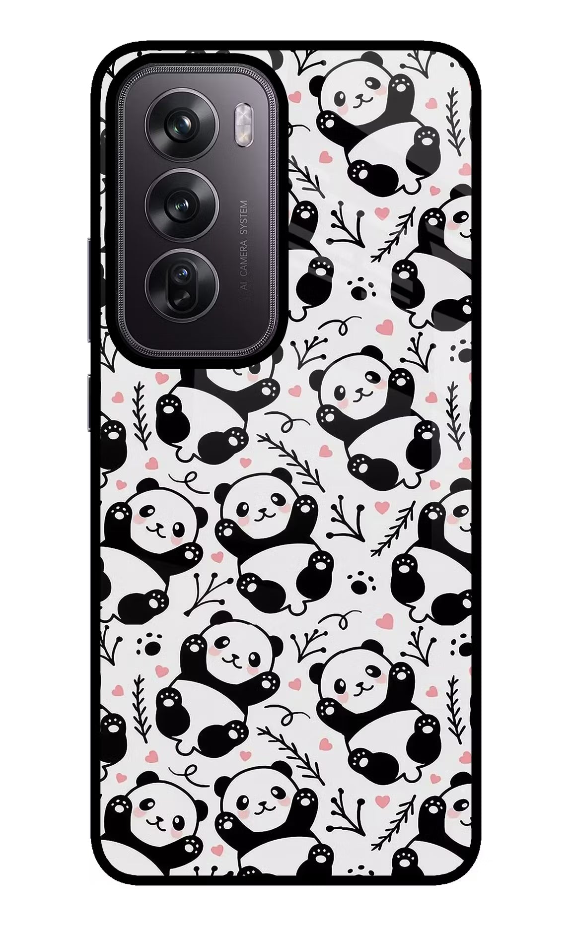 Cute Panda Oppo Reno12 Pro 5G Glass Case Back Cover by Casekaro