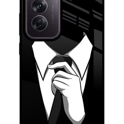 Black Tie Oppo Reno12 Pro 5G Glass Case Back Cover by Casekaro
