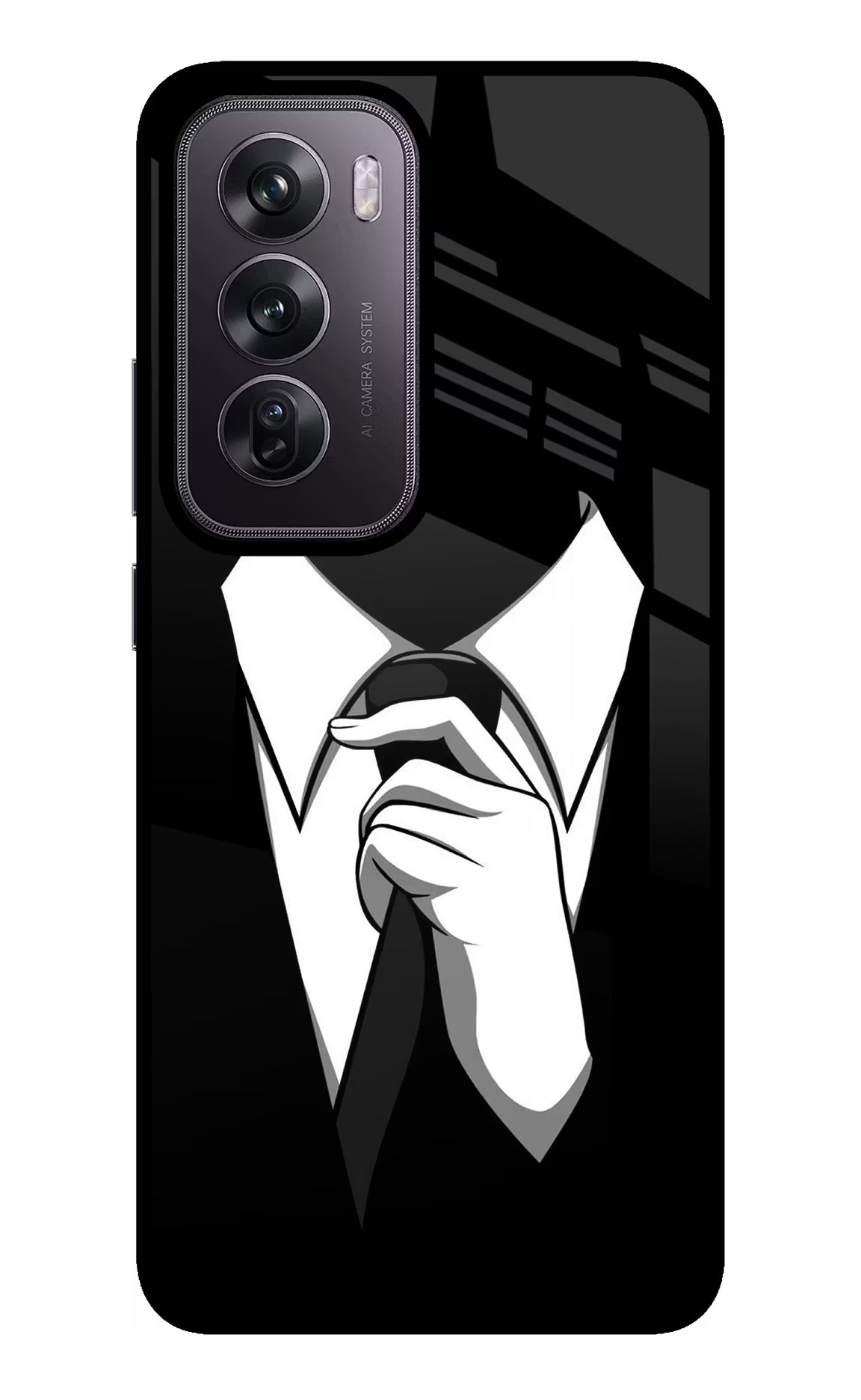 Black Tie Oppo Reno12 Pro 5G Glass Case Back Cover by Casekaro