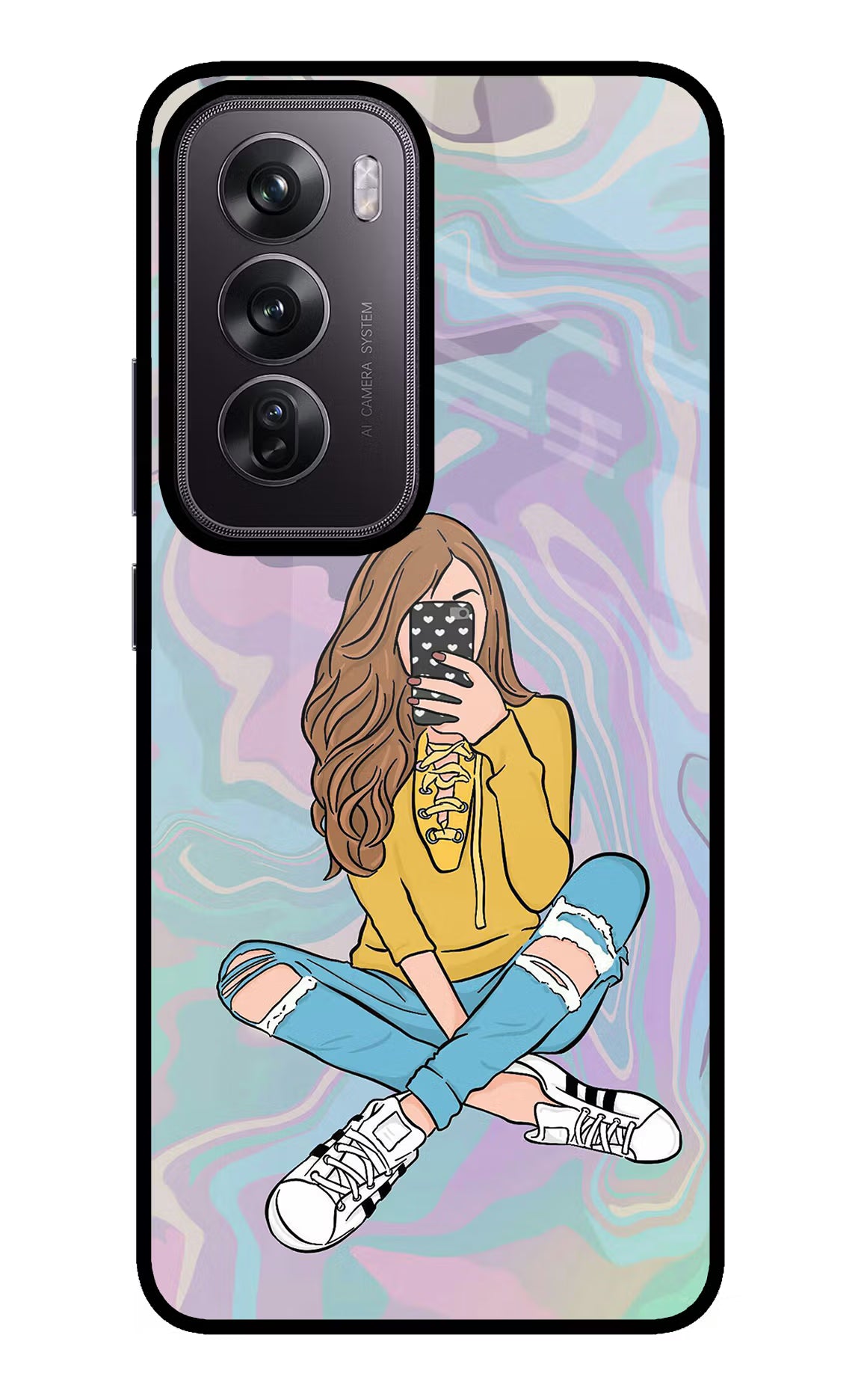 Selfie Girl Oppo Reno12 Pro 5G Glass Case Back Cover by Casekaro