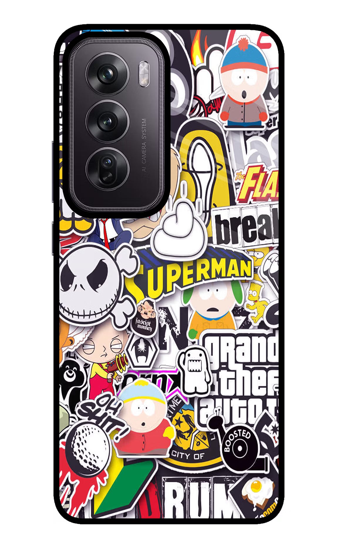 Sticker Bomb Oppo Reno12 Pro 5G Glass Case Back Cover by Casekaro