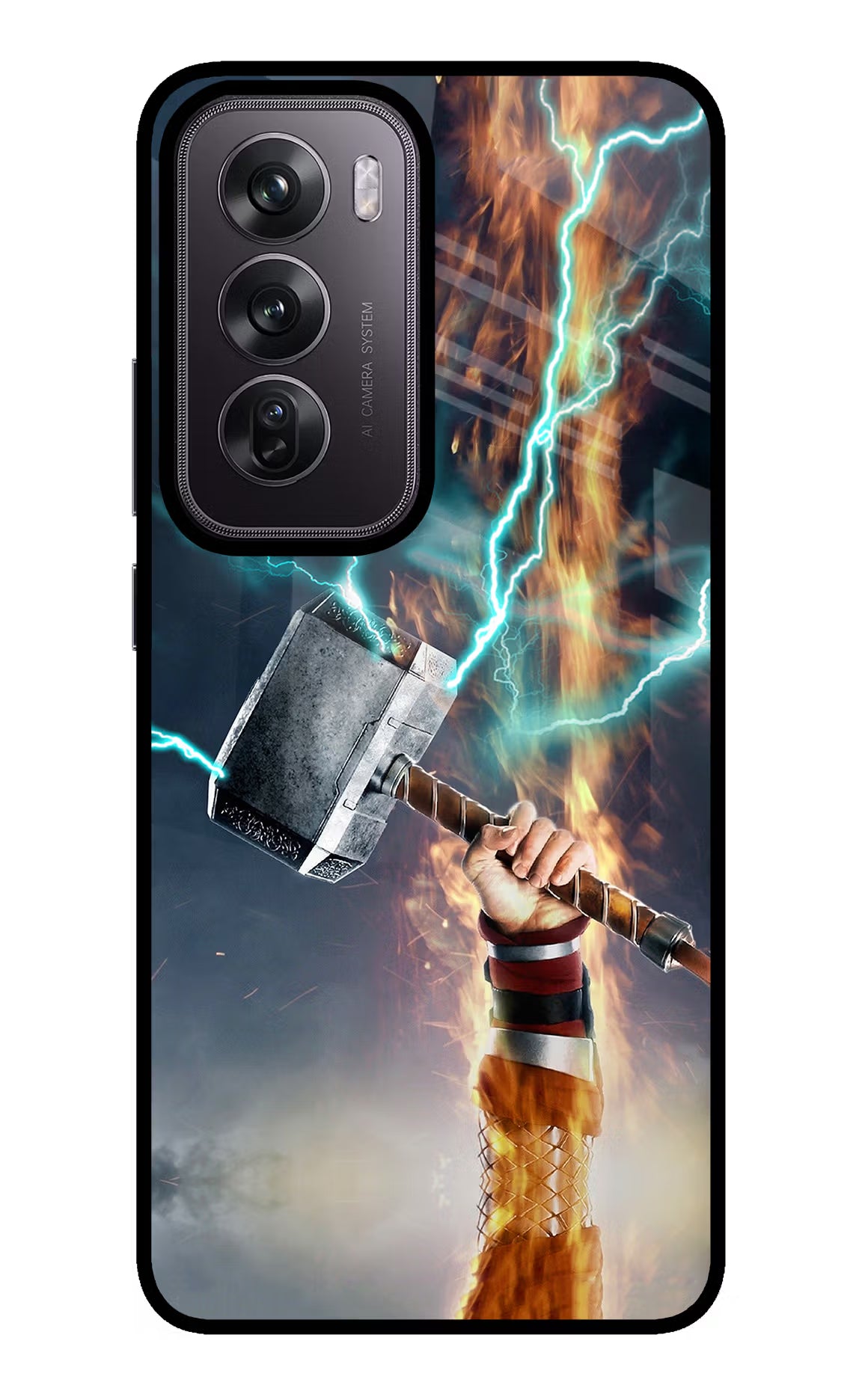 Thor Hammer Mjolnir Oppo Reno12 Pro 5G Glass Case Back Cover by Casekaro