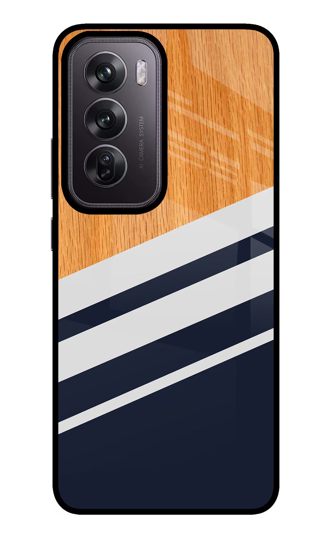 Blue and white wooden Oppo Reno12 Pro 5G Glass Case Back Cover by Casekaro