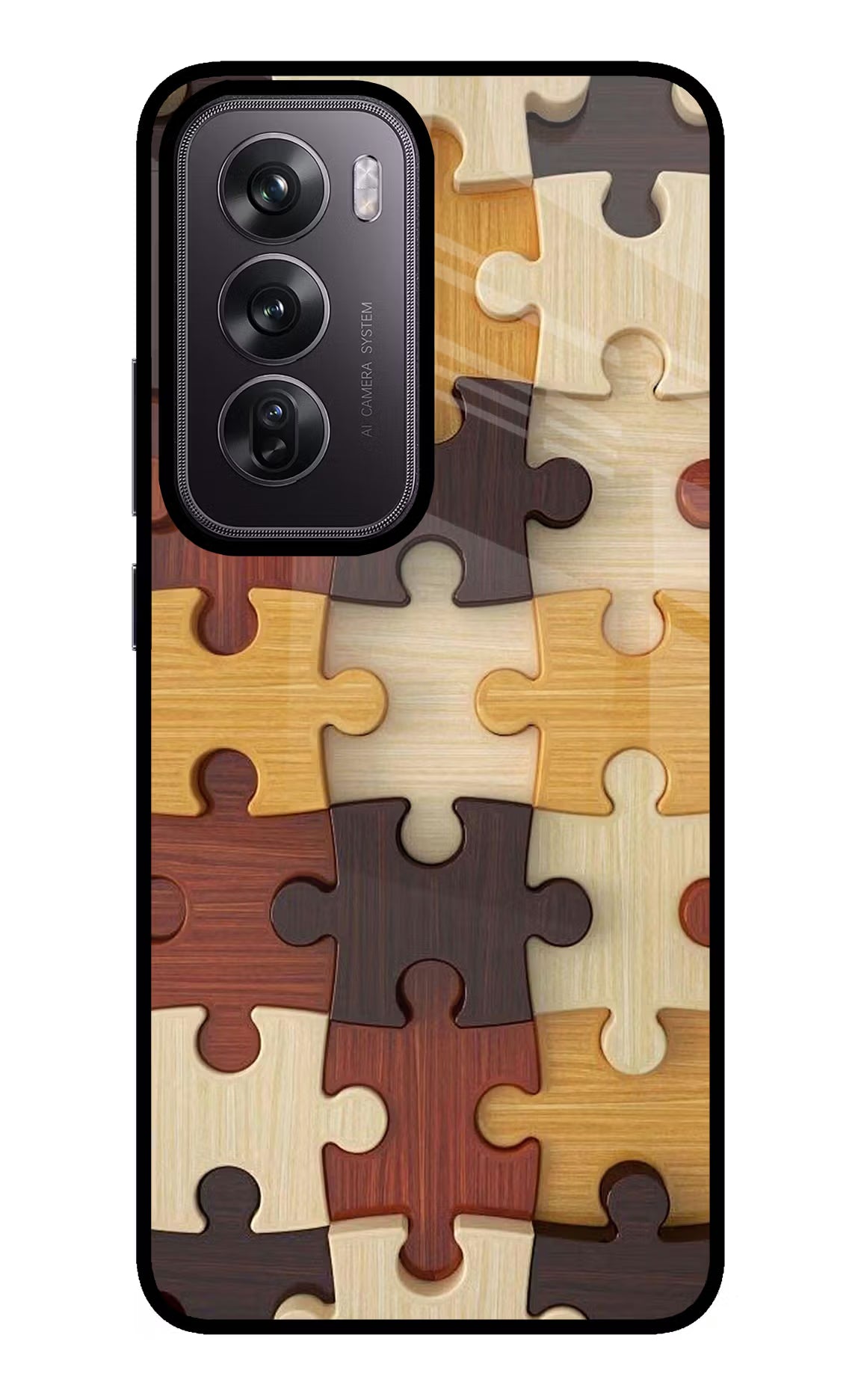 Wooden Puzzle Oppo Reno12 Pro 5G Glass Case Back Cover by Casekaro