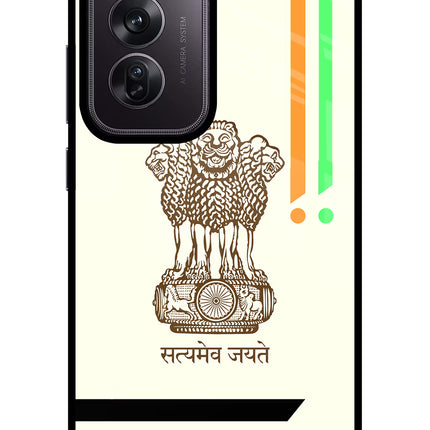Satyamev Jayate Brown Logo Oppo Reno12 Pro 5G Glass Case Back Cover by Casekaro