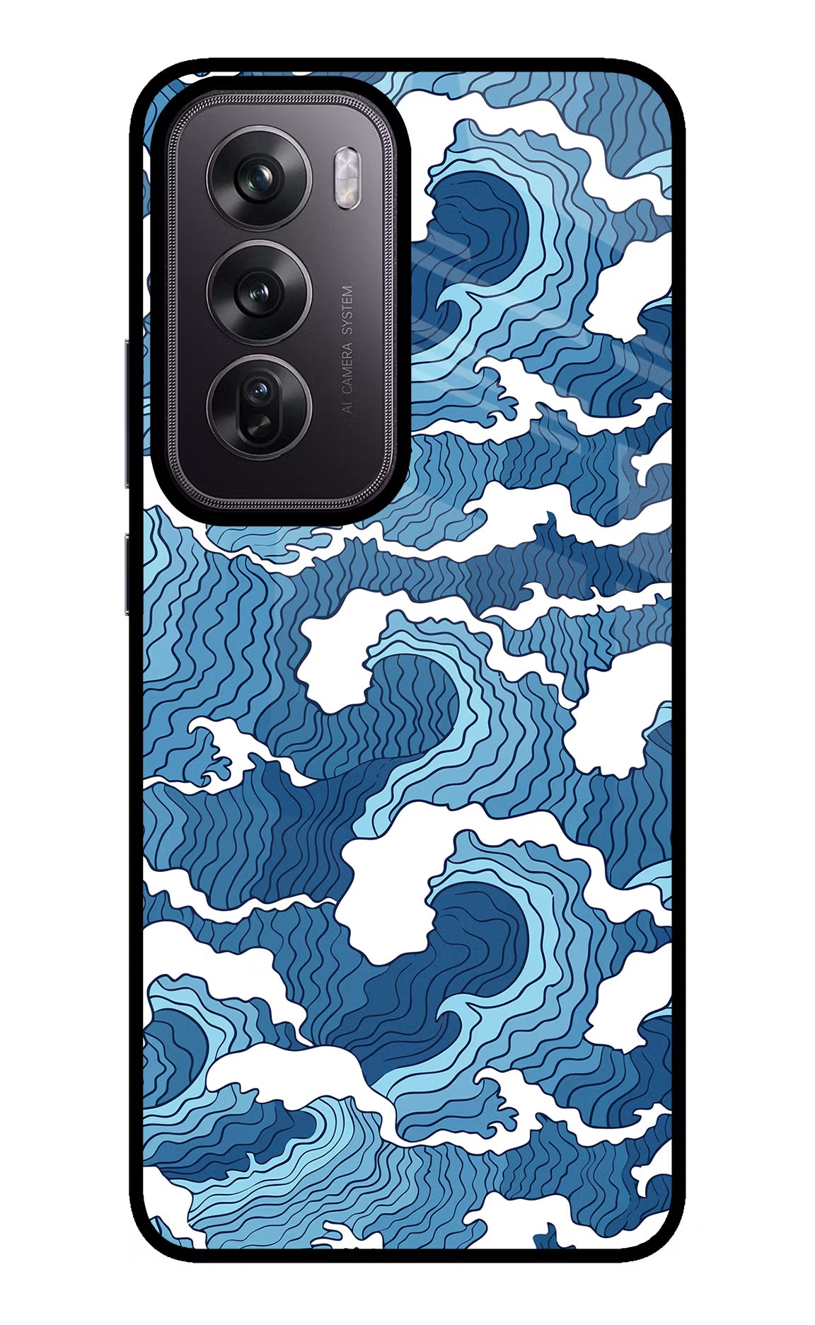 Blue Waves Oppo Reno12 Pro 5G Glass Case Back Cover by Casekaro