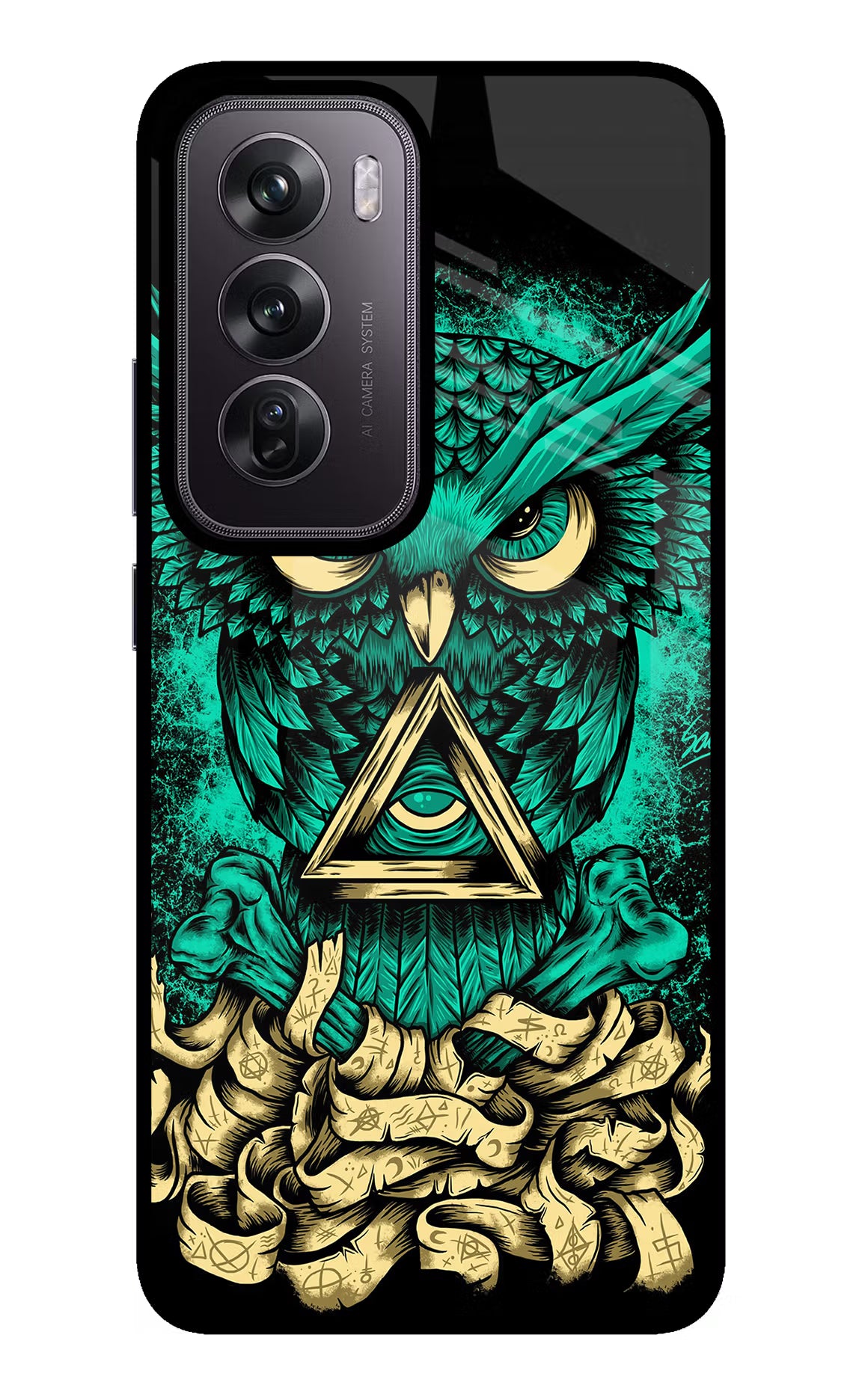 Green Owl Oppo Reno12 Pro 5G Glass Case Back Cover by Casekaro