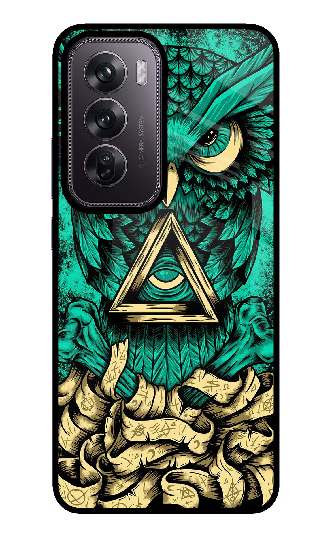 Green Owl Oppo Reno12 Pro 5G Glass Case Back Cover by Casekaro