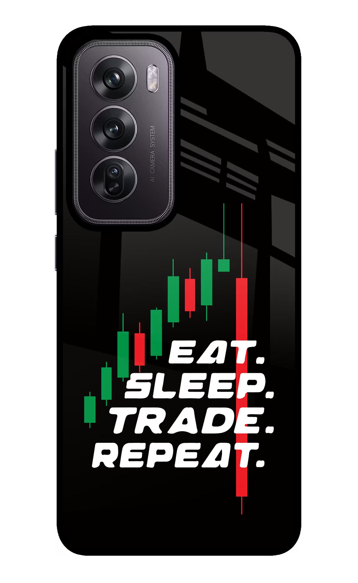 Eat Sleep Trade Repeat Oppo Reno12 Pro 5G Glass Case Back Cover by Casekaro