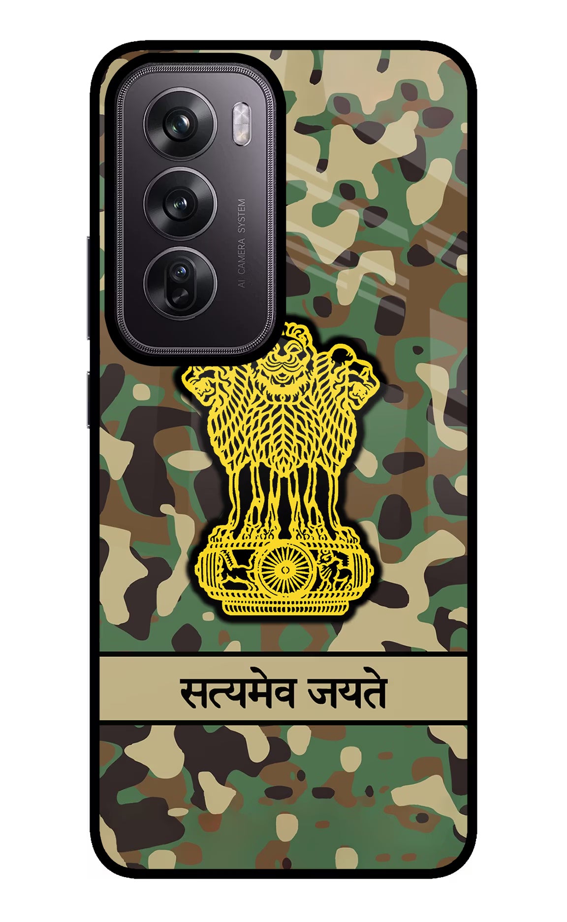 Satyamev Jayate Army Oppo Reno12 Pro 5G Glass Case Back Cover by Casekaro