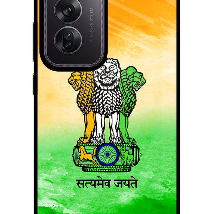 Satyamev Jayate Flag Oppo Reno12 Pro 5G Glass Case Back Cover by Casekaro