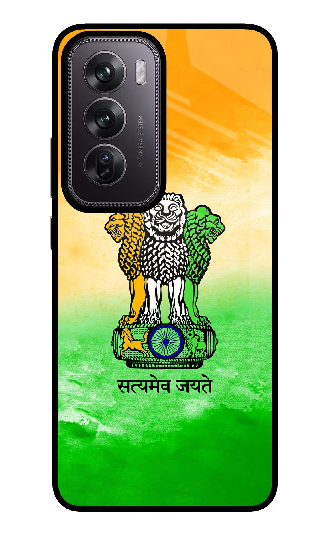 Satyamev Jayate Flag Oppo Reno12 Pro 5G Glass Case Back Cover by Casekaro