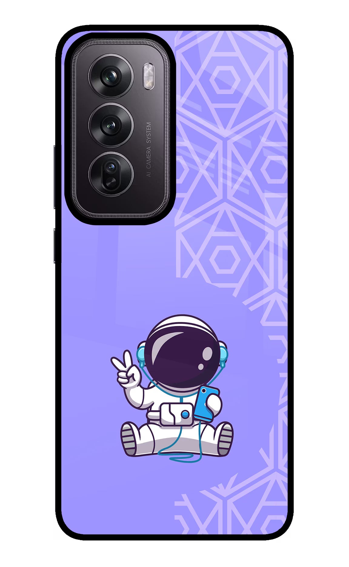 Cute Astronaut Chilling Oppo Reno12 Pro 5G Glass Case Back Cover by Casekaro