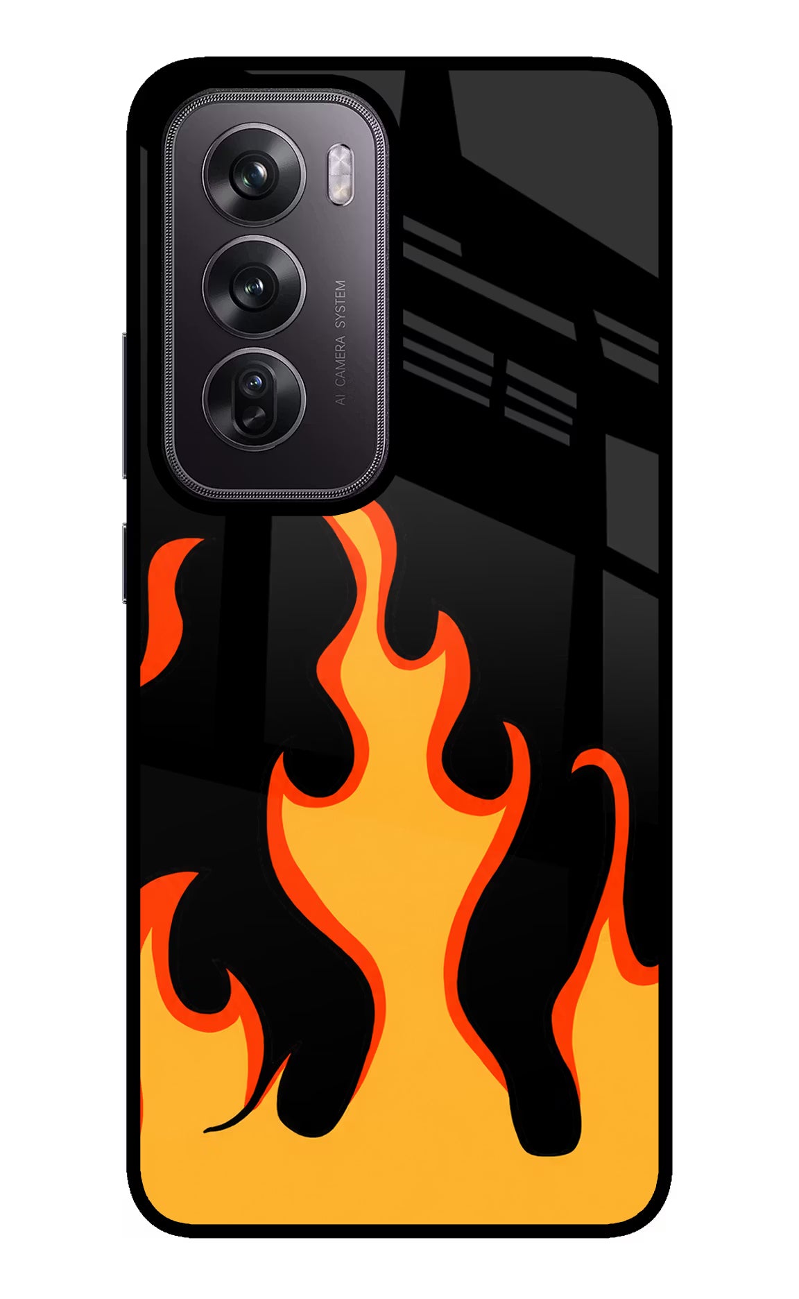 Fired Up – Black Oppo Reno12 Pro 5G Glass Case Back Cover by Casekaro