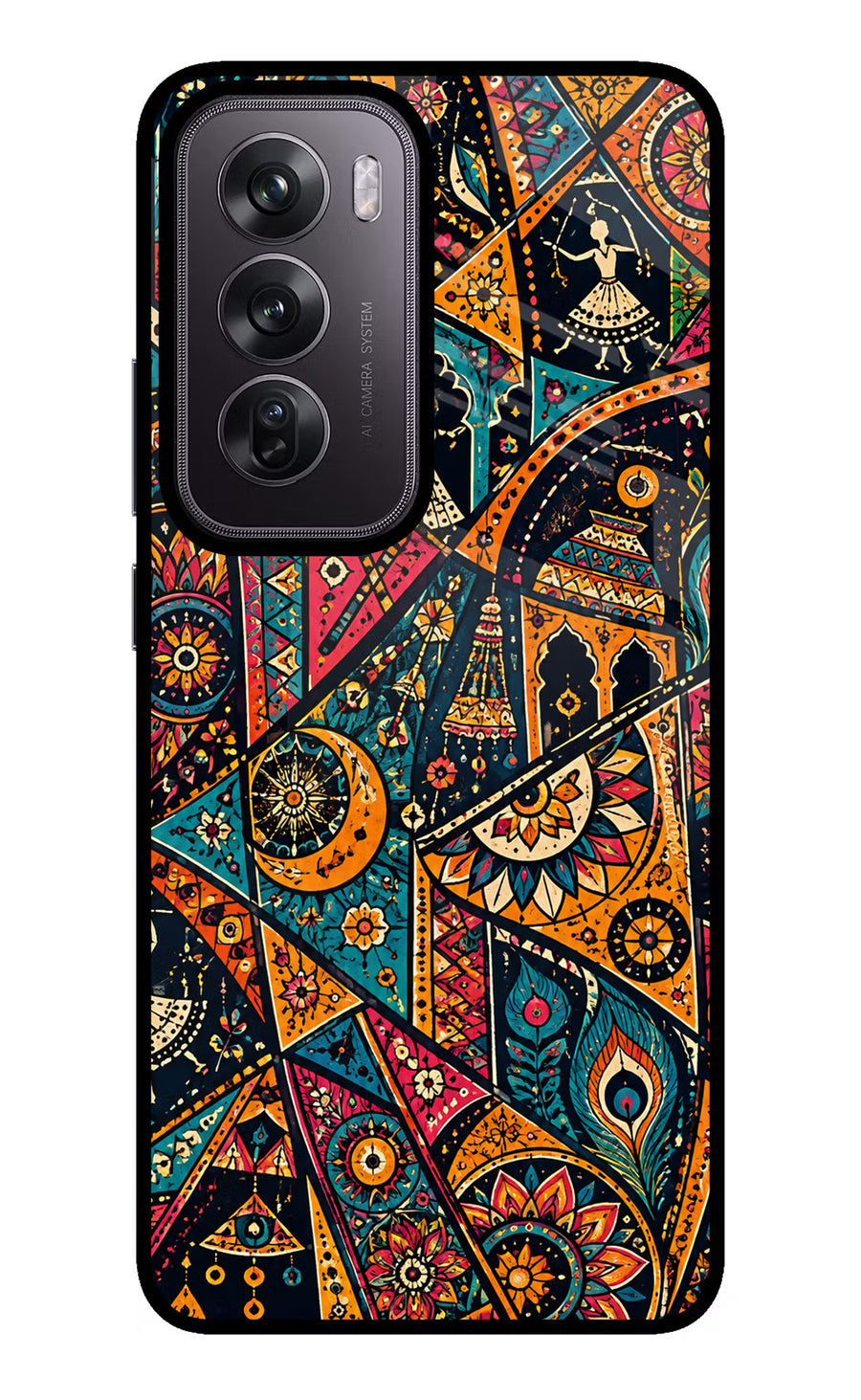 Folk Print Oppo Reno12 Pro 5G Back Cover, Glass case