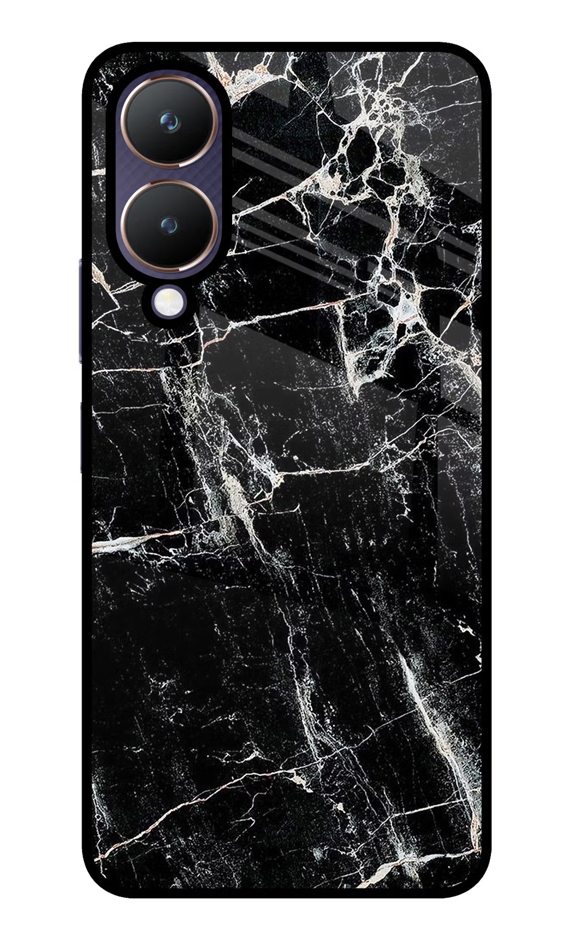 Black Marble Texture Vivo Y28 5G Glass Case Back Cover by Casekaro