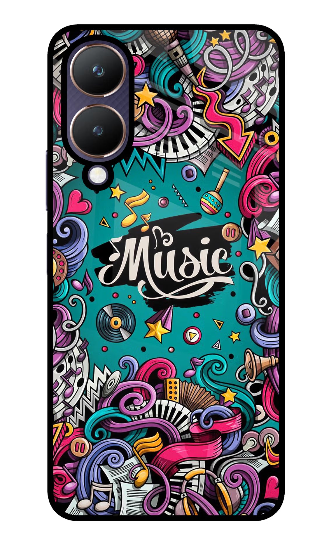 Music Graffiti Vivo Y28 5G Glass Case Back Cover by Casekaro