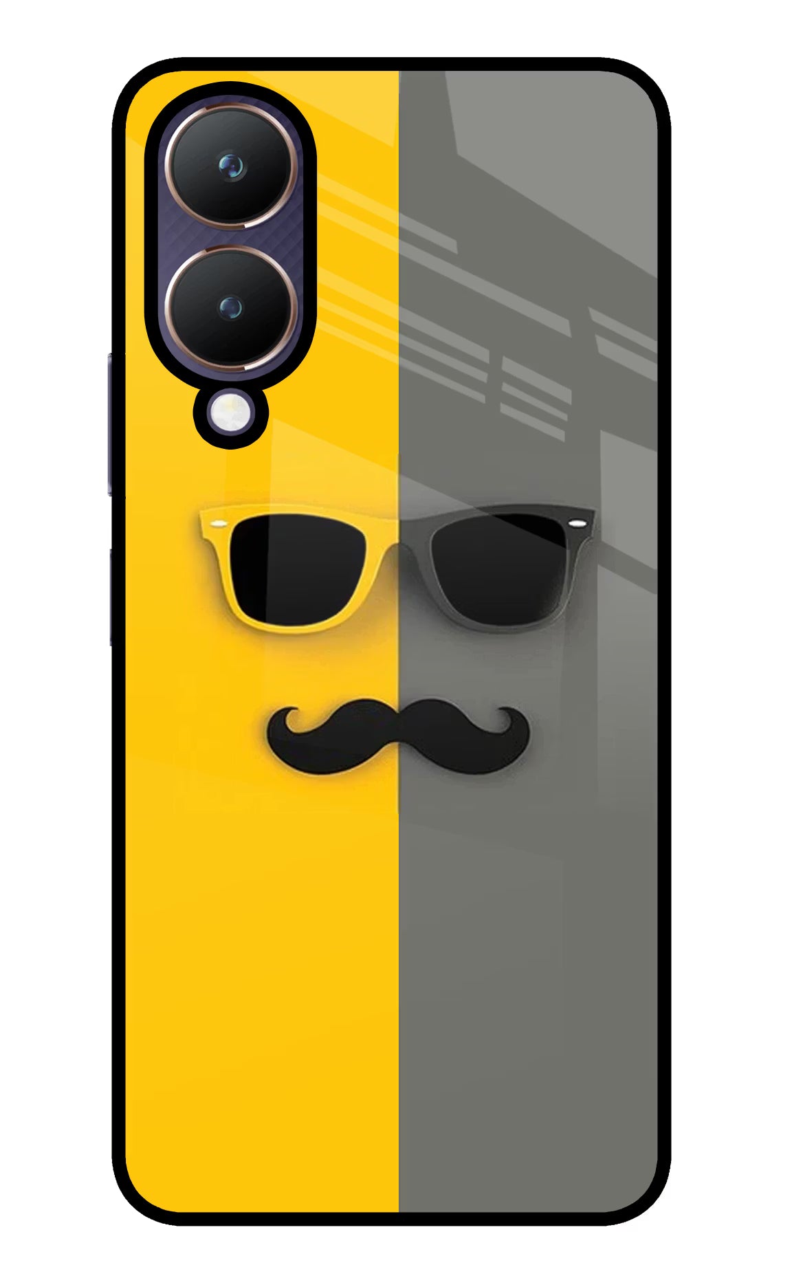 Sunglasses with Mustache Vivo Y28 5G Glass Case Back Cover by Casekaro