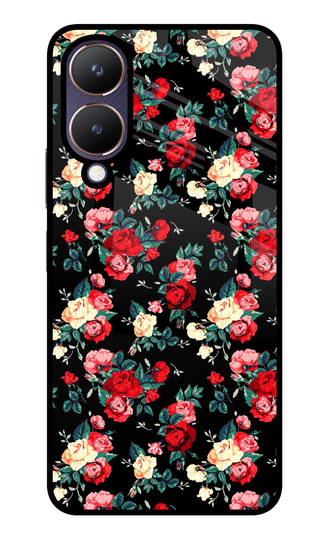Rose Pattern Vivo Y28 5G Glass Case Back Cover by Casekaro