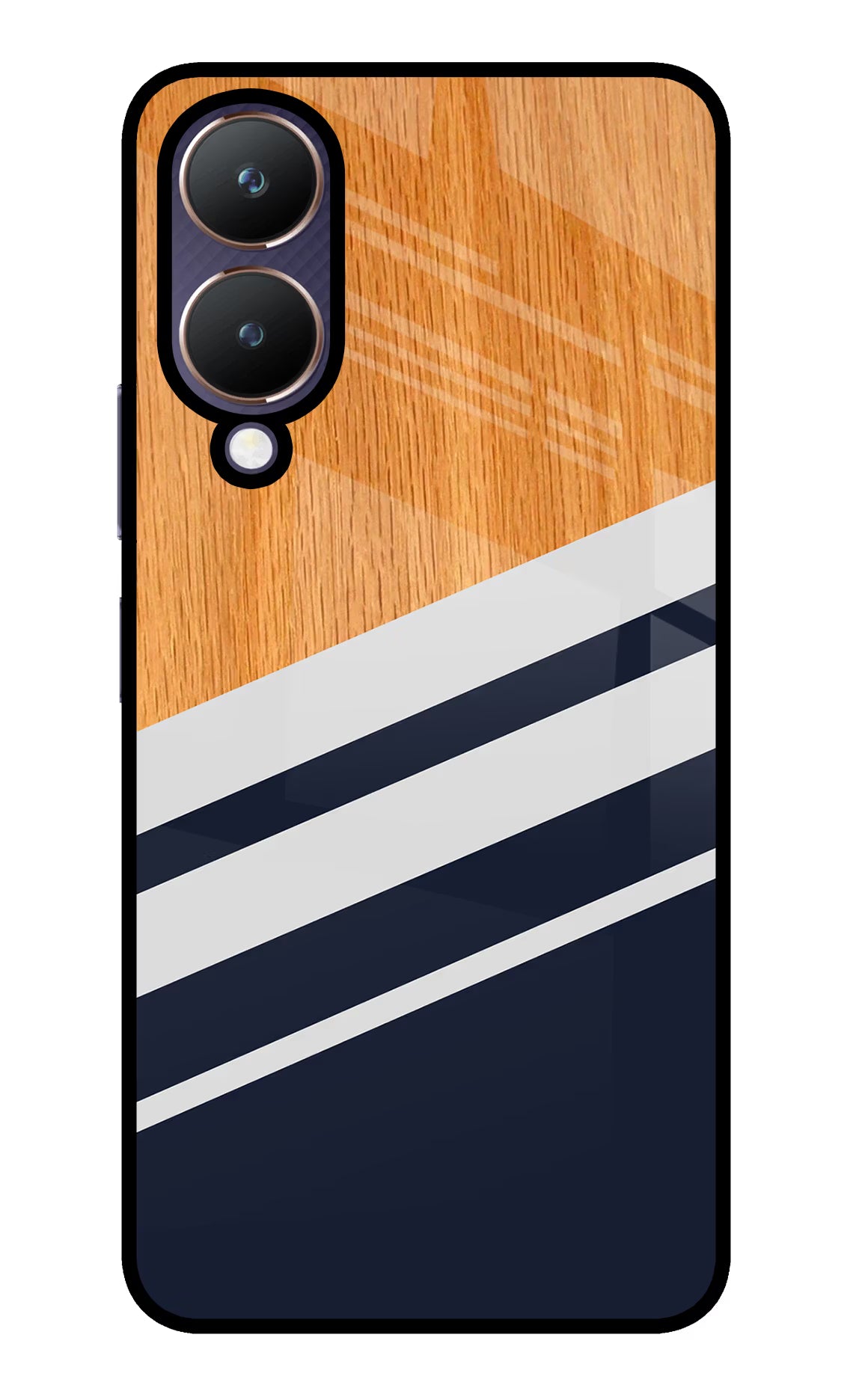 Blue and white wooden Vivo Y28 5G Glass Case Back Cover by Casekaro