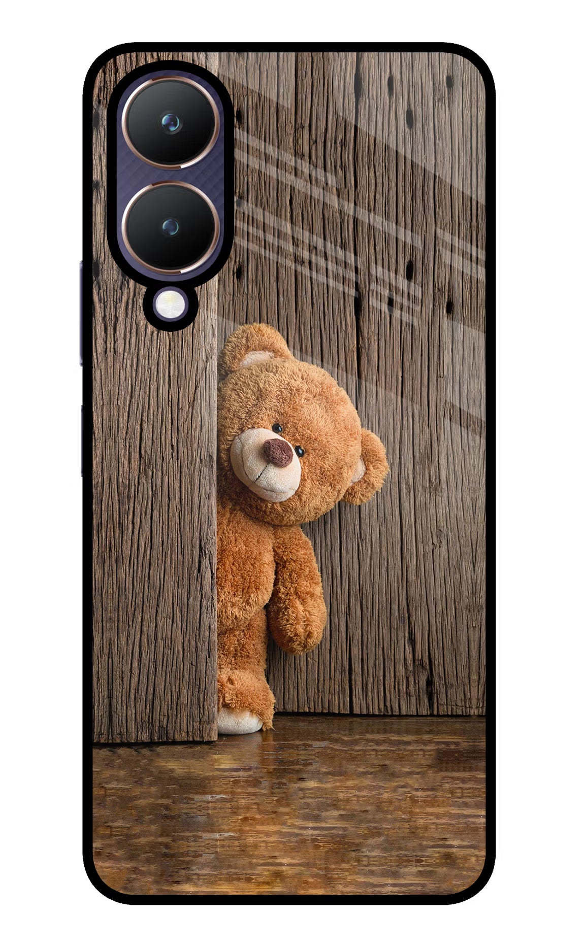 Teddy Wooden Vivo Y28 5G Glass Case Back Cover by Casekaro