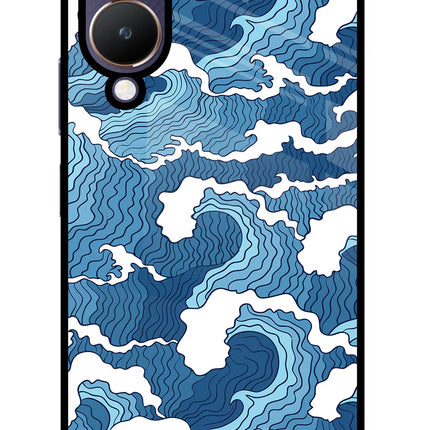 Blue Waves Vivo Y28 5G Glass Case Back Cover by Casekaro