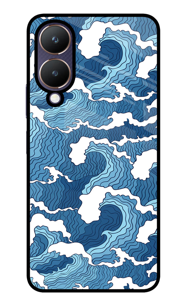 Blue Waves Vivo Y28 5G Glass Case Back Cover by Casekaro